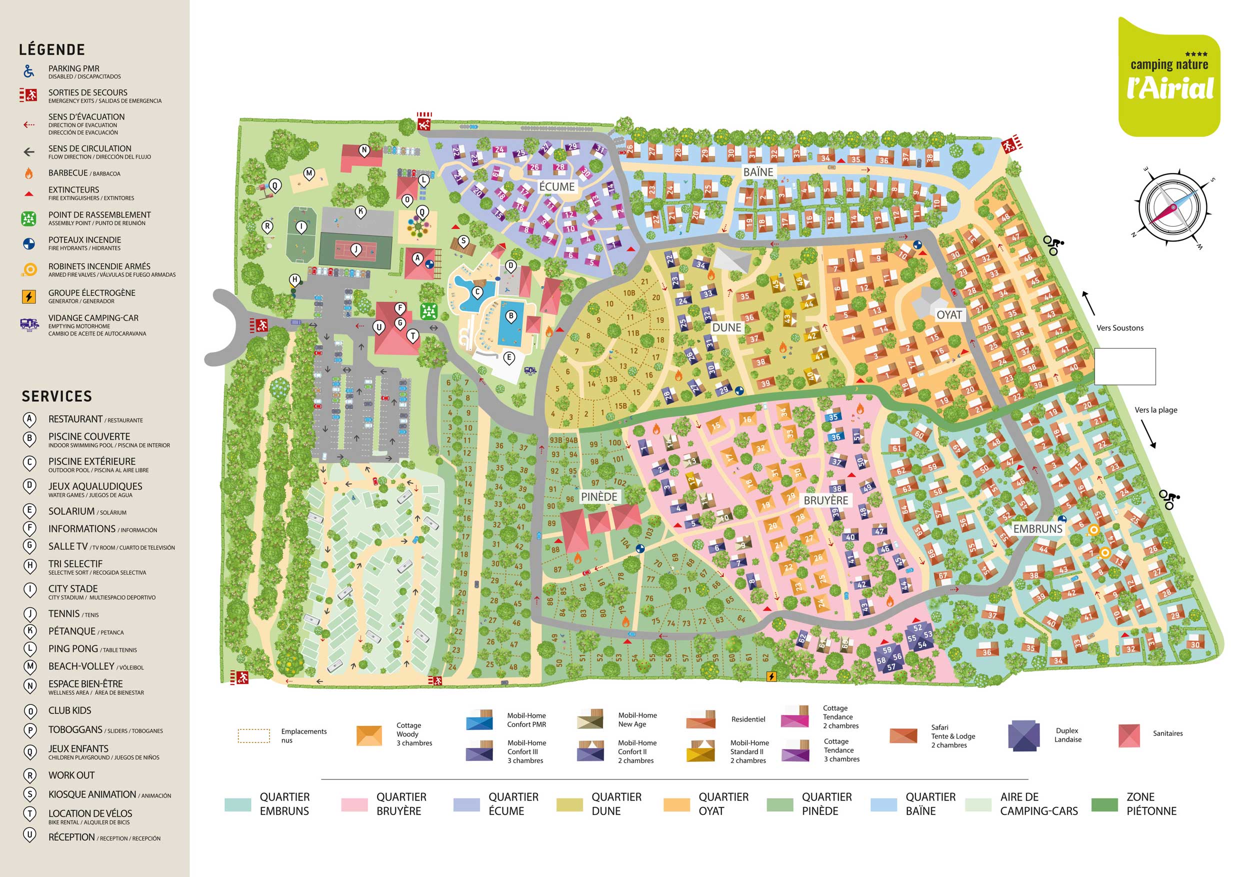 Plan Camping Nature l&apos;Airial à Soustons 2024